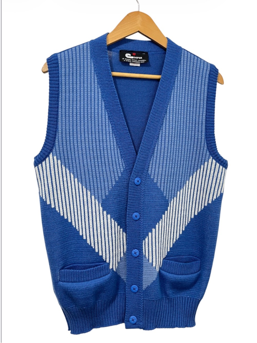 Vintage Cooper Button Up Chevron Style Wool Blend Sweater Vest
